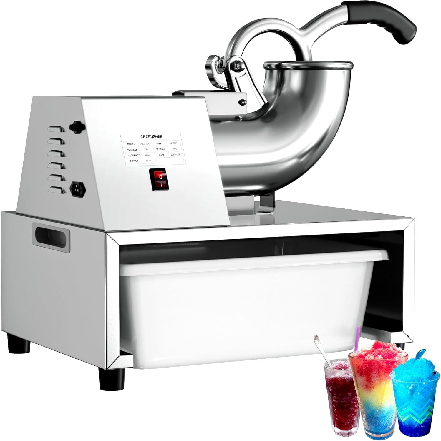 Commercial Ice Shaver 500LBS/H Electric Ice Crusher Snow Cone Machine 300W 48L