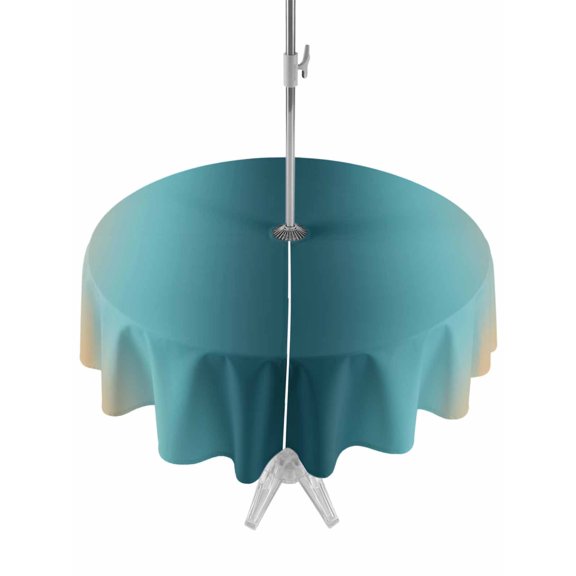 Outdoor Tablecloth with Umbrella Hole for Patio/Picnic/Party/Camping, Turquoise Yellow Ombre Waterproof Table Cloth Round Cover Washable, Farmhouse Modern Gradient Art (Dia 54")