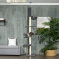 thumbnail image 2 of Floor To Ceiling Cat Tree, 5-Tier Cat Climbing Tower, 95''-106'' Height Adjustable with Carpeted Platforms, Cozy Bed, Hammock, Scratching Post & Toy Ball for Indoor Cats, Dark Gray and Cream, 2 of 8