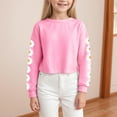 thumbnail image 2 of idosla Kids Crop Tops Girls Long Sleeve Tee Shirts Cute Daisy Pinted Fashion Sweatshirt Pullover Top (Pink, 10-11 Years), 2 of 5