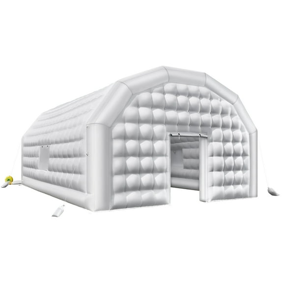 KFFKFF Inflatable Party Tent, 26.2 x 19.7 x 13.1 ft Blow-Up Event Space with 1100W Blower & Sandbags, Air Cube Structure with Two Windows for Celebrations, Weddings, and Gatherings, White