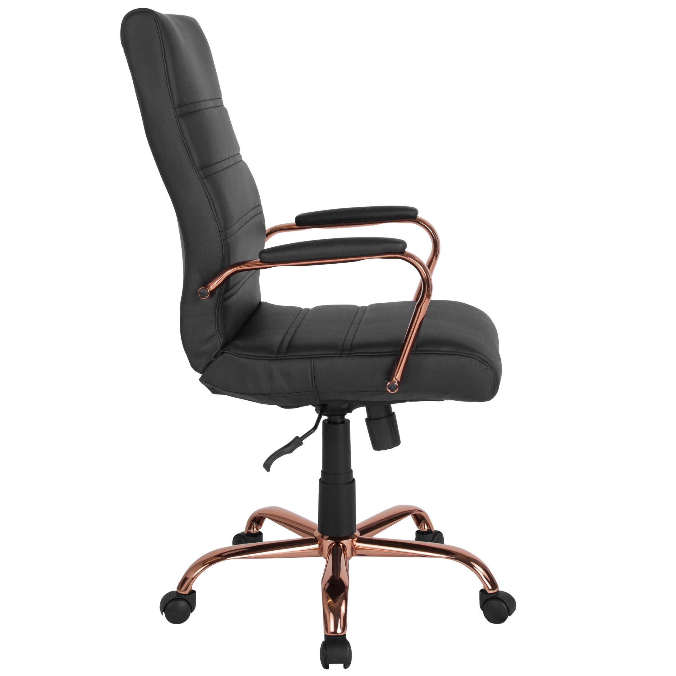 Flash Furniture Whitney High-Back Swivel LeatherSoft Desk Chair with Armrests, Black/Rose Gold