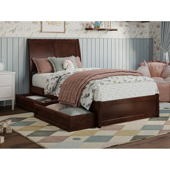 AFI, Andorra Twin Platform Bed with Panel Footboard and Storage Drawers, Walnut
