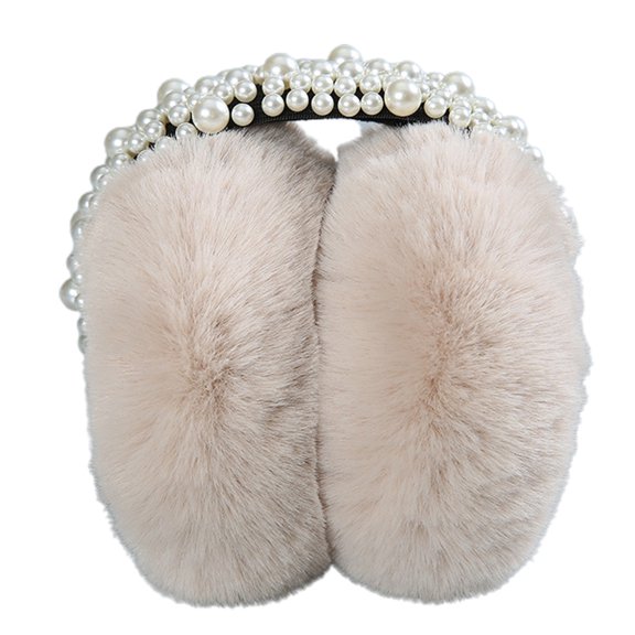 ZPAQI Girls Earmuffs Earphone Shape Ear Warmers Protector Fur Elegant Pearl Bead