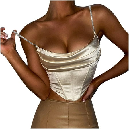 

CYMMPU Women Clothing Women s Strapless Cropped Tank Sexy Bustier Sleeveless Summer Shirts Cami Solid Round Neck Tank Slim Fit Crop Tops Gold