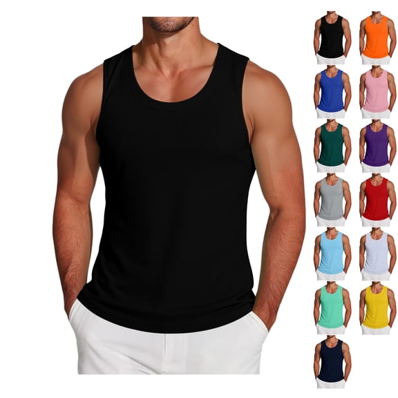 JTSRKL Crewneck Curved Hem Tank Tops for Men UPF Sun Protection Quick Dry Shirts Muscle Fit Gym Training Summer Sleeveless Tops