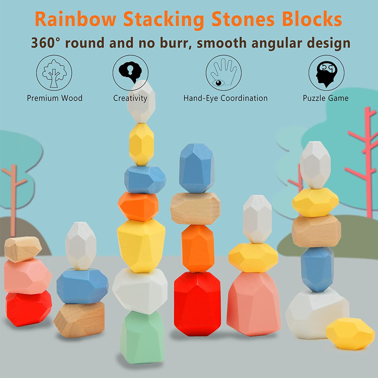  OESSUF 34PCs Stacking Rocks Balancing Stacking Stones Wooden  Stacking Toys Wooden Stone Stacking Game for Toddler Wood Sorting  Montessori Stacking Rocks for Kids : Toys & Games