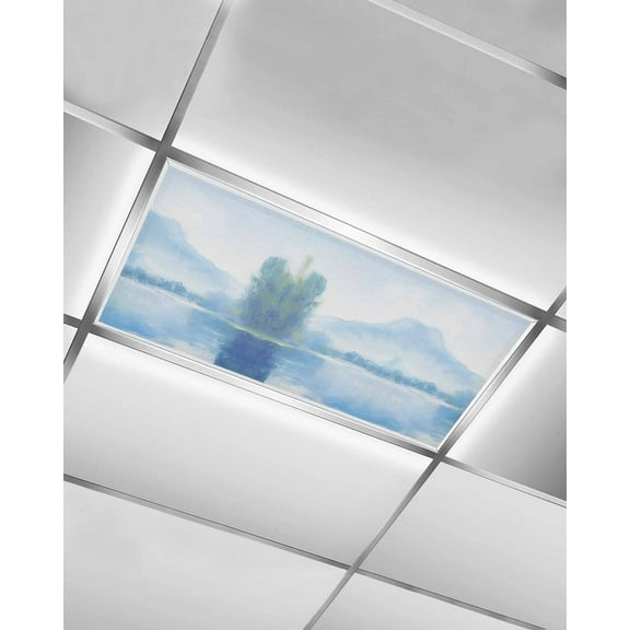 Fluorescent Light Covers for Ceiling Lights 1 Pack, Blue Ombre Magnetic Ceiling Light Covers 2x4ft for Classroom Office School, Watercolor Landscape Abstract Rustic Overhead Drop Ceiling Light Shade