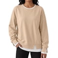 thumbnail image 2 of IUYRTFE Women's Relaxed Crew Neck Sweatshirt Long Sleeve Pullover with Contrast Trim Casual Layered Look Top, 2 of 6