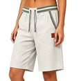 thumbnail image 3 of Tqcoqu Women's Linen Blend Straight Leg Casual Shorts with Pockets,Vacation Beach Drawstring Waist Comfy Shorts,2026 Spring Summer Trendy Clothes,Beige Women's S-XXXL, 3 of 7