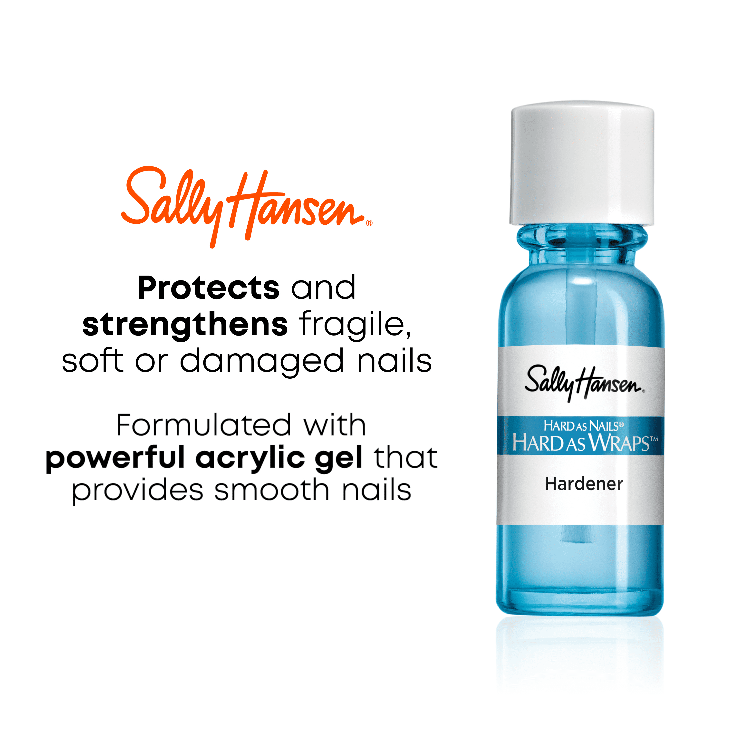 Sally Hansen Hard As Nails® Hard As Wraps™, Transparent, Nail Hardener, .44 Fl Oz, Nail Strengthener, Clear Nail Polish, Nail Strengthening Polish, Smooth, Protective