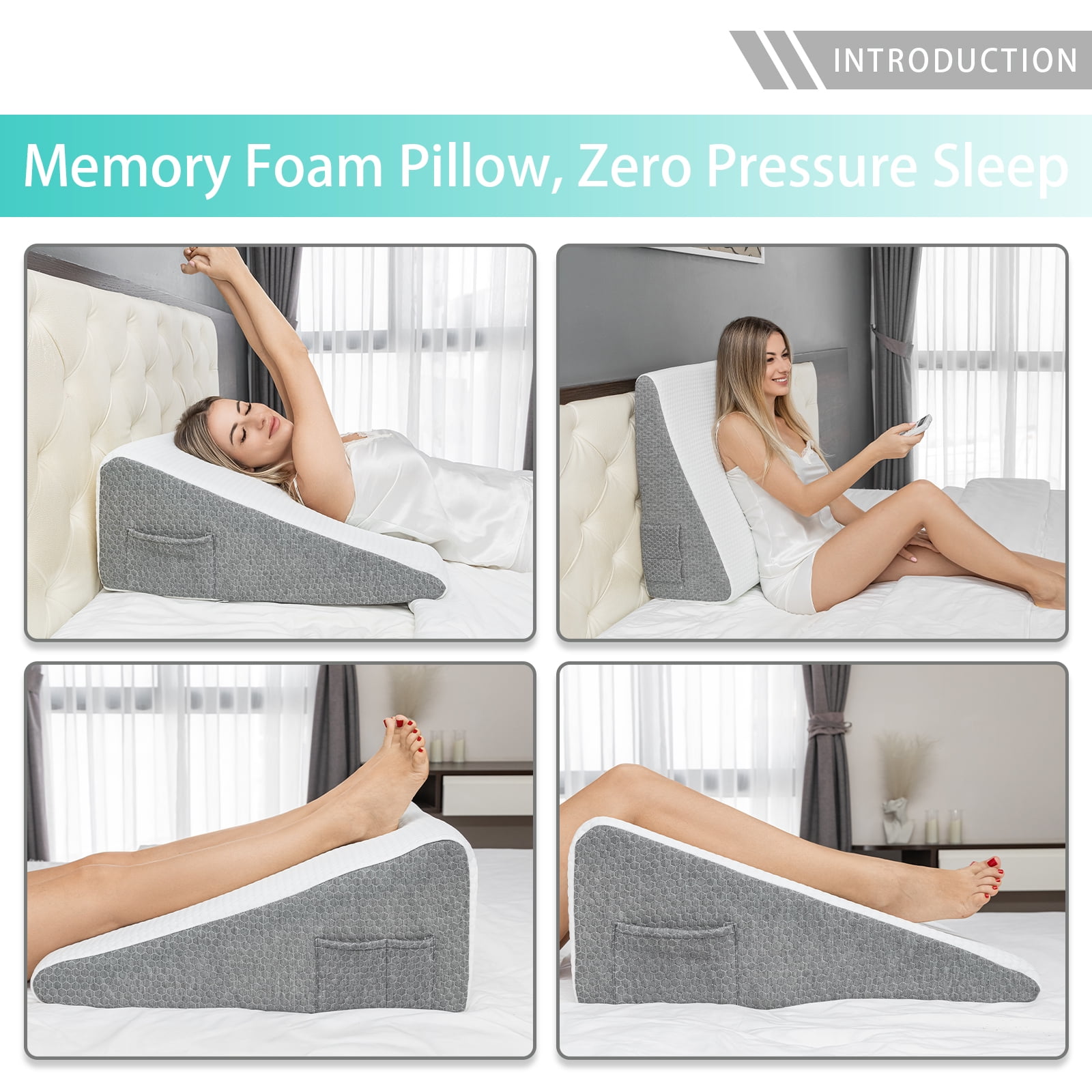 TEDresco Wedge Pillow for Sleep, Snoring Pillow for Acid Reflux & Recovery Heartburn,Built with a premium 2" memory foam comfort layer 24"*24"*7.5"