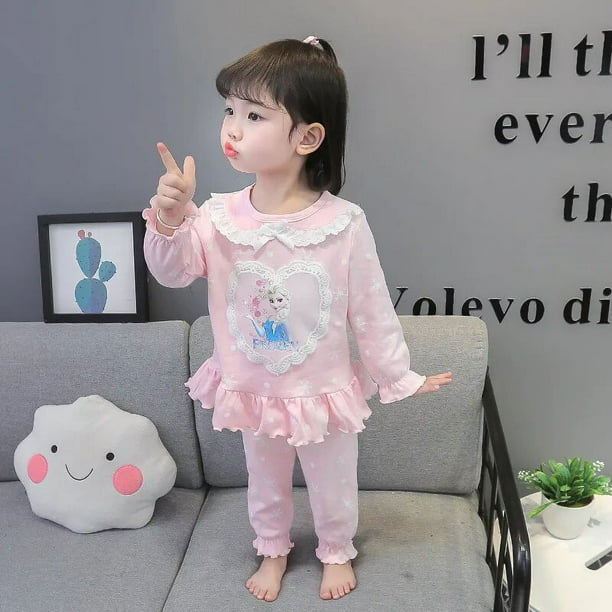 Pijamas de Frozen para niñas, conjunto de ropa de manga larga con dibujos animados de Anna y Elsa, ropa de dormir informal para el hogar, traje de camisón