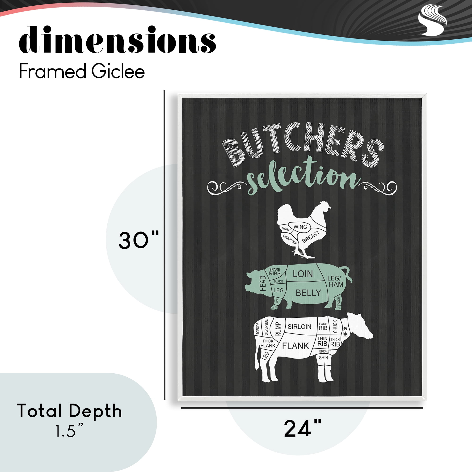 Butchers Selection Black & Green White Framed Giclee Art, design by Lettered and Lined