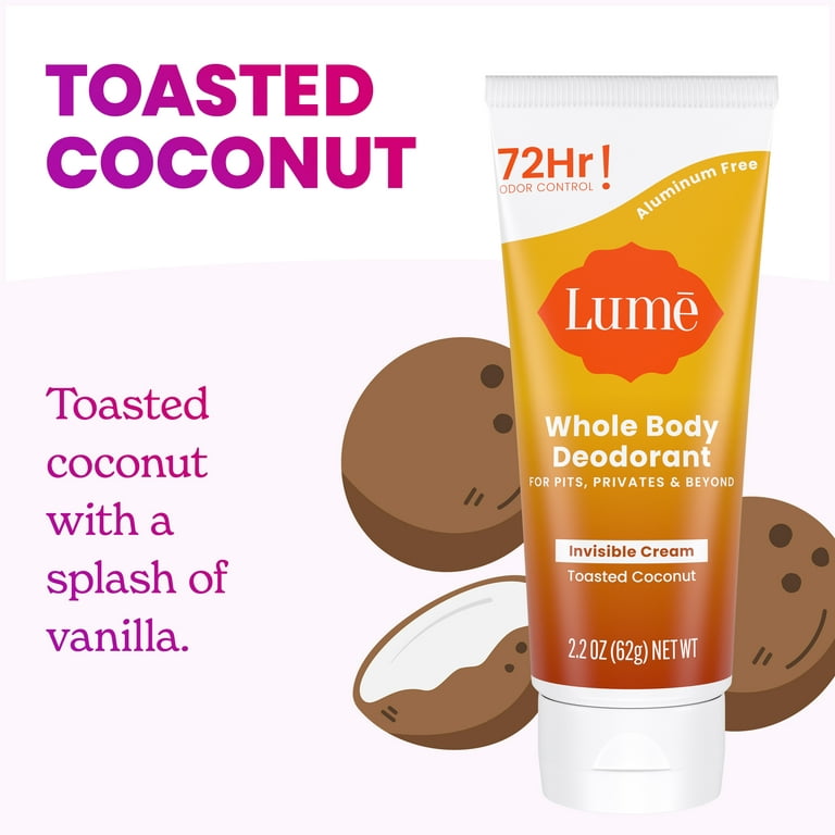 Lume Whole Body Deodorant - Invisible Cream - Toasted Coconut - 2.2oz Tube  