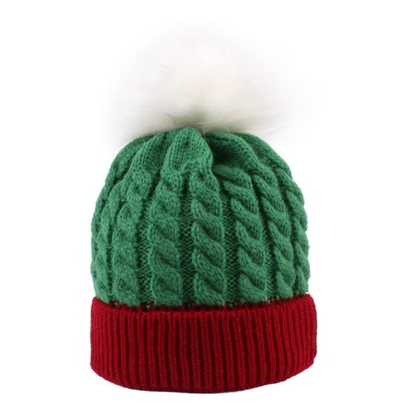 BLOCLOALO Beanie Hats Womens Winter Ribbed Ski Cuff Cap Crossed Cap Chunky Cable Knit Pompom Soft Warm Hat Skull Cap Green One Size