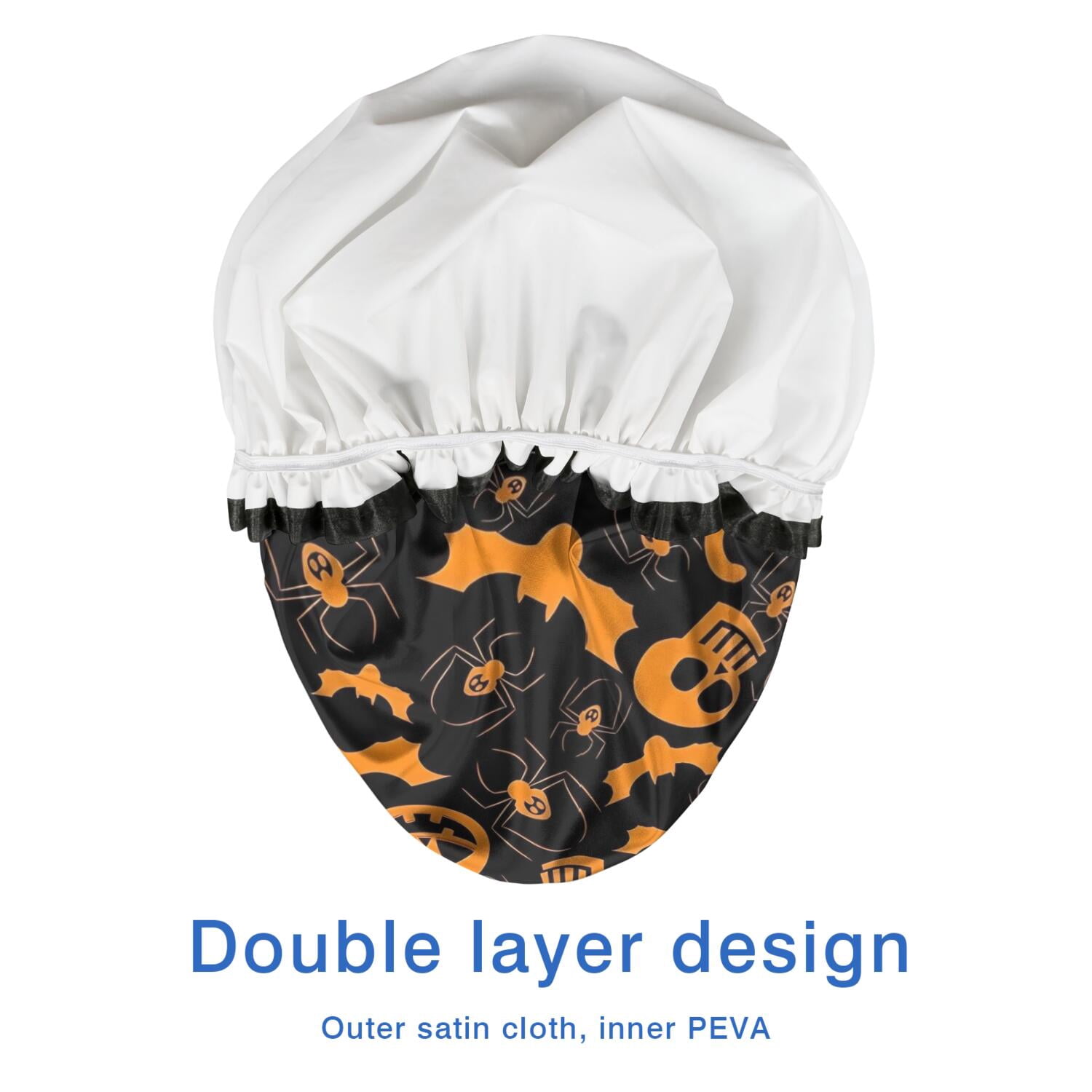 Shower Caps,Halloween Pumpkins Bats Spiders and Skulls Waterproof Shower Cap for Women 4 Pieces,Double Reusable Hair Cover for Shower PEVA Elastic Stretch Hem