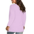 thumbnail image 4 of Sawvnm Women's Fashion Round Neck Solid Loose Long Sleeve T-shirt Pullover Tops Tops for Women Trendy Purple 2 L, 4 of 7