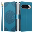 thumbnail image 2 of Leather Case For Google Pixel 9 Pro XL / Pixel 10 Pro XL 6.8",Embossed Totem Wallet With Card Holder,Wristband, Shockproof Kickstand Magnetic Cover,Blue, 2 of 7