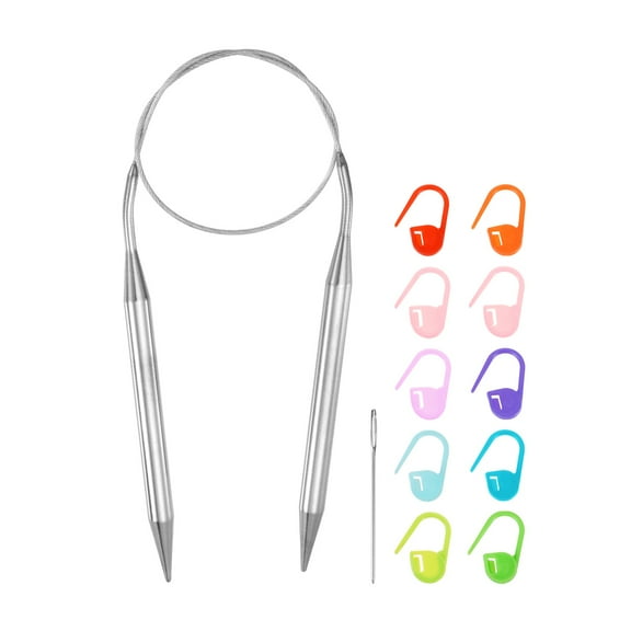 Uxcell Knitting Needles Size US 13(9mm) Circular Needle 24 Inch(60cm) Round Metal Stainless Steel Needle with Needle for Handmade Projects DIY Knitting