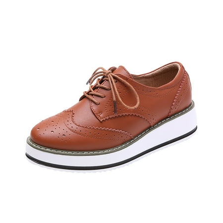 Sexlip Women s Plus Size Sneakers Platform Oxfords Lace Up Brogue Shoes Leather Comfortable Breathable Wedge Heel Oxford Shoes Brown 35