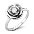 thumbnail image 2 of 3MM Round Pearl Gemstone 925 Sterling Silver Blossom Rose Flower Solitaire Mother's Day Gift Ring For Women, 2 of 3