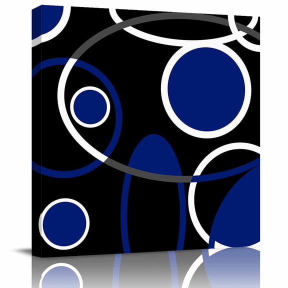 Framed Canvas Wall Art for Living Room Black Blue Circle Wall Decor, Geometri Stripe Lines Abstract Art Aesthetic Paintings for Bedroom Office Kitchen, Ready to Hang Artwork Wall Pictures 8x8 Inch