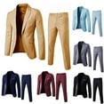 thumbnail image 3 of 1 Set Men Blazer Pants Set Solid Color Long Sleeve Slim Fit Turndown Collar Temperament One Button Pockets Suit Set Male Clothes, 3 of 4