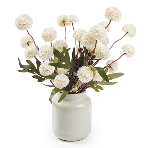 Kabuer Fake Pompon Flowers 20'' Artificial Silk Champagne Mum Flowers Branches with Stems for Wedding DIY Bouquet Centerpieces Vase Home Decor (6 Pcs)