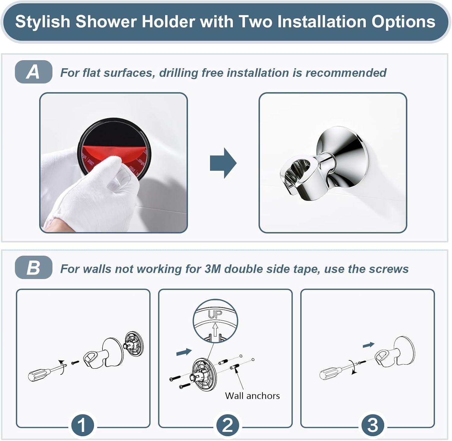 Rain Shower Head with Handheld Spray, 8 Inch High Pressure Rainfall Shower Head Combo with 60” Hose, Adjustable Dual Square Showerhead with 3-Way Diverter, Wall Bracket, Chrome