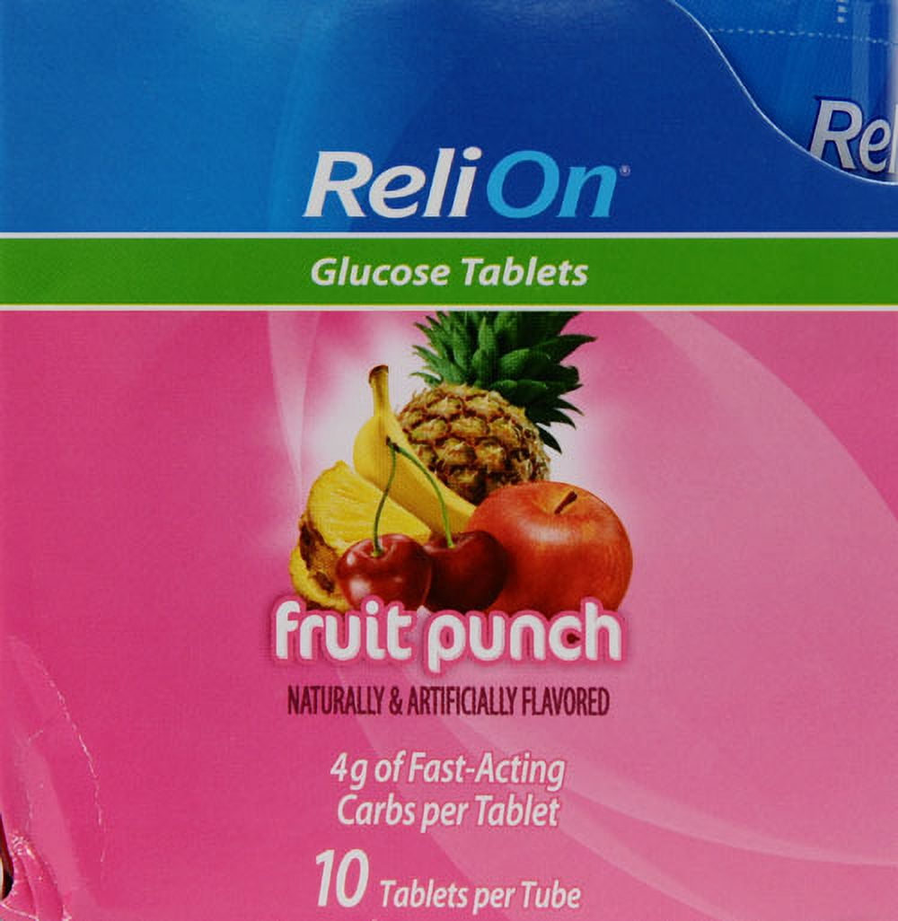ReliOn Fruit Punch Glucose Tablets, 10 Count