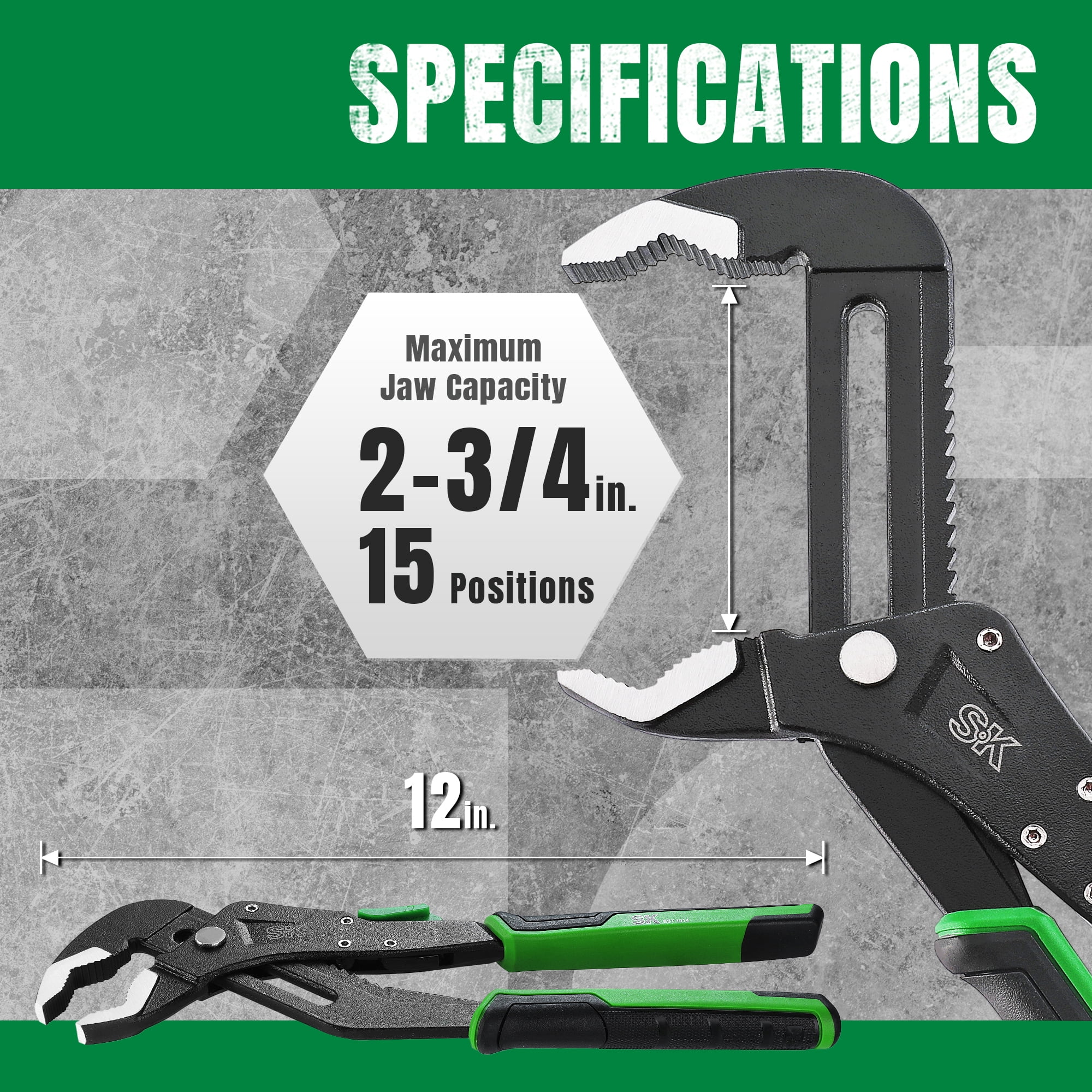 SK Hand Tools SK02111 12" V-Jaw Quick Adjust Groove Joint Plier