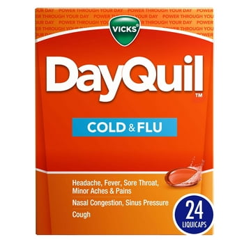 Vicks DayQuil Liquicaps, Non-Drowsy Cough, Cold and Flu Relief, over-the-counter Medicine, 24 Ct