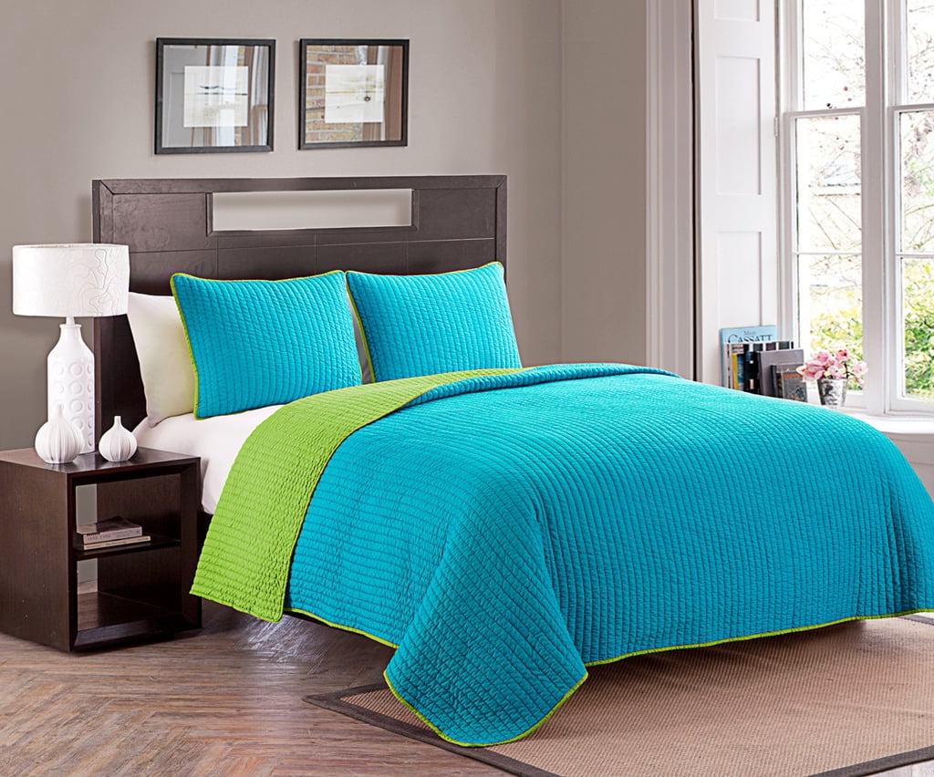 Luxury Home, 3Piece Jack Quilt Set,Green,Full/Queen