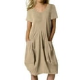 thumbnail image 1 of Vestido largo bohemio para mujer talla grande - Manga corta, cuello en V, estampado floral - Poliéster ligero, informal para la oficina/vacaciones/fiestas, 1 of 5