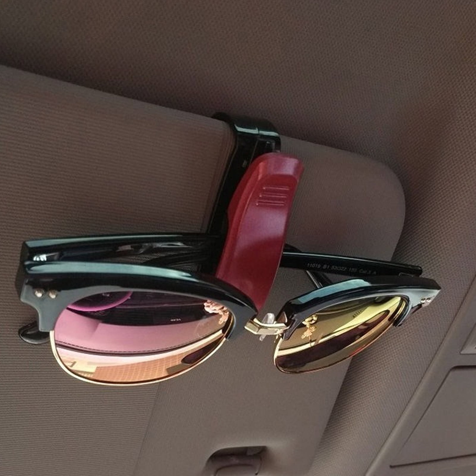 qhtongliuhewu Mini Clip Space Saving Car Vehicle Visor Sunglasses Glasses Useful Holder Red & Green 