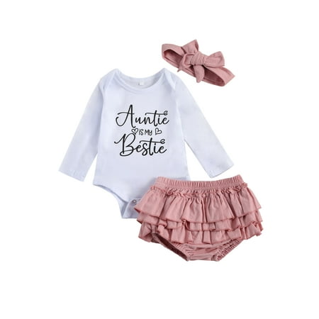 

3PCS Kids Baby Girls Long Sleeve Letter Printed Romper Suit Ruffles Shorts Baby Girls Clothing Set