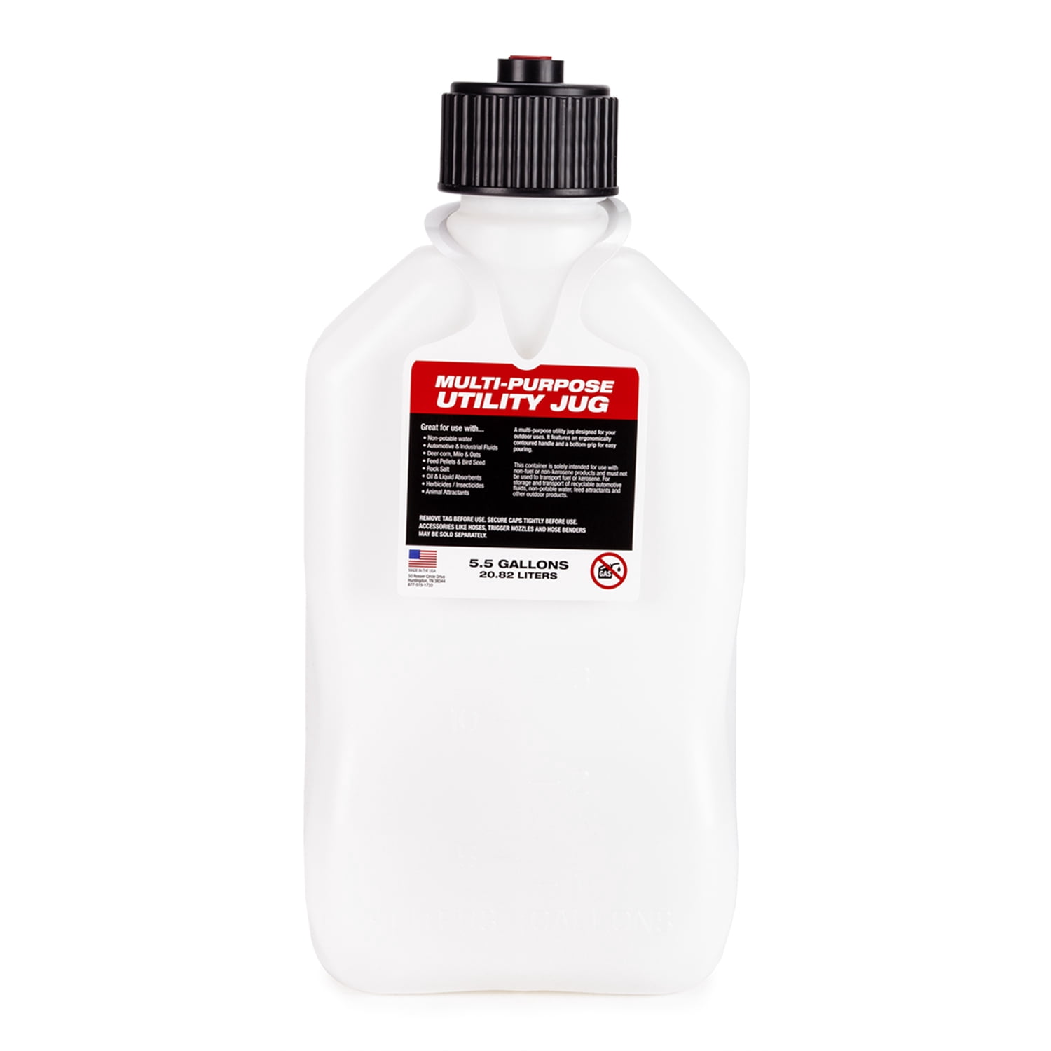 VP Racing 3522-CA, 5.5 Gallon Square Motorsport Jug, White & 14" Standard Hose (1 Pack)