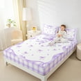 thumbnail image 4 of Manfei Kawaii Bowtie Queen Sheet Sets,Geometry Grid Bedding Queen Size,Purple White Bow Knot Bed Sheets Set Queen Size For Girls,Lightweight Room Decorative,4pcs, 4 of 7