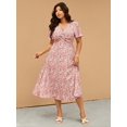 thumbnail image 3 of Plus Size Women Ditsy Floral Pleated Short Sleeve Casual Vacation Dress, Summer Dresses For Women, 3 of 6
