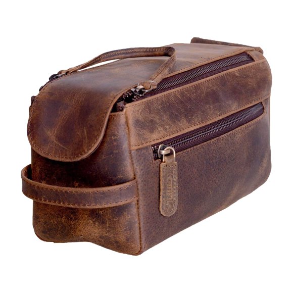 KOMALC Sac de Toilette en Cuir Buffalo Premium Unisexe Kit de Voyage