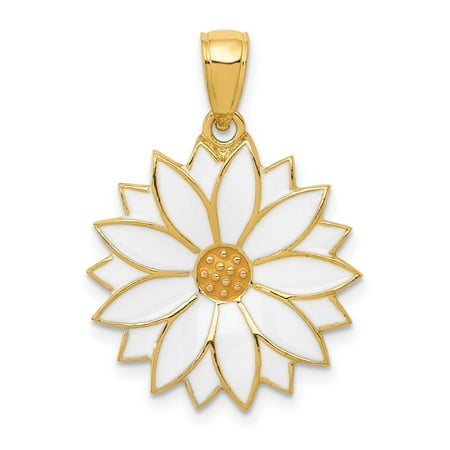 Enamel Flower Daisy - 14k Enameled White Daisy Flower Pendant