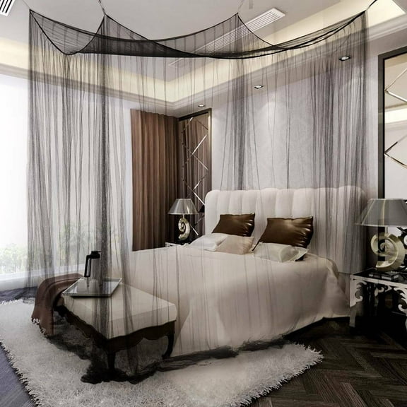 Canopy Princess Style Bed Netting Curtain Panel Bedding,Fit Queen King Sizes For Girls Boys Adults Bed,74.8x82.6x94inch,Black