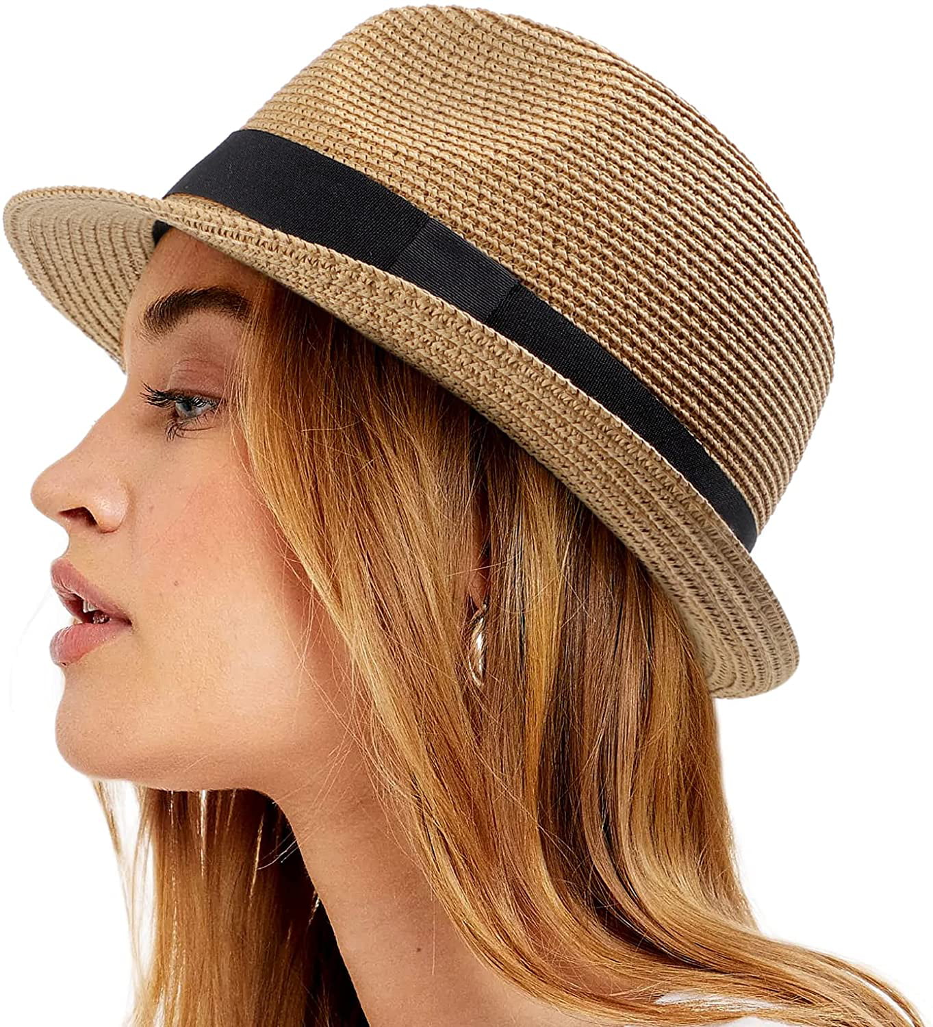 Womens Straw Hat Short Brim Panama Fedora Beach Sun Trilby Hat for Vacation  Gentlemen Roll Up Summer Hat 