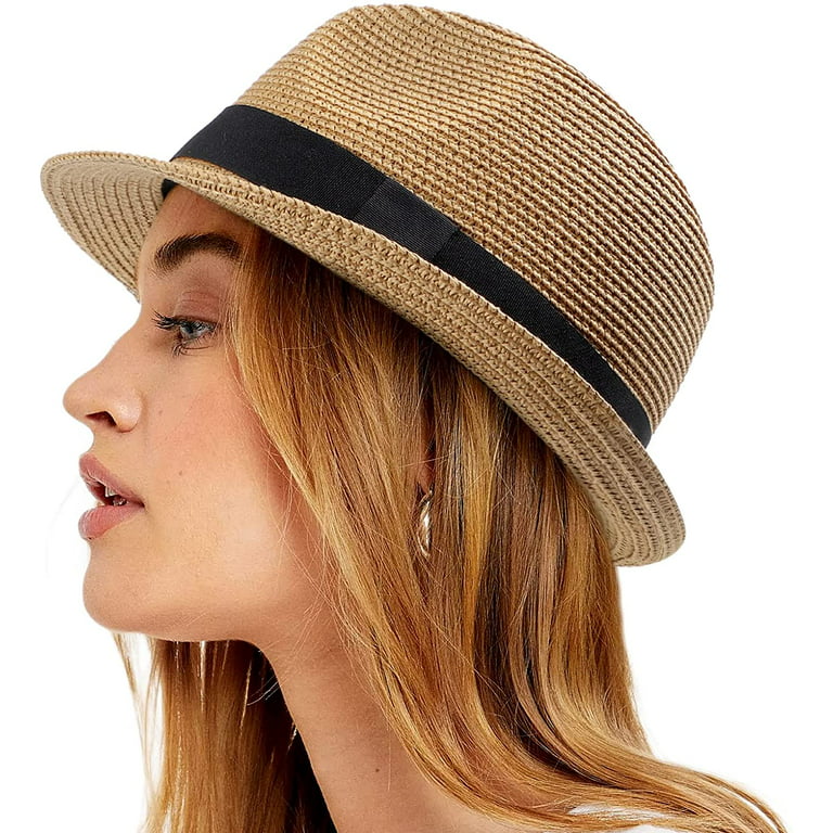 Womens Straw Hat Short Brim Panama Fedora Sun Trilby Hat for Roll Up Summer Hat - Walmart.com