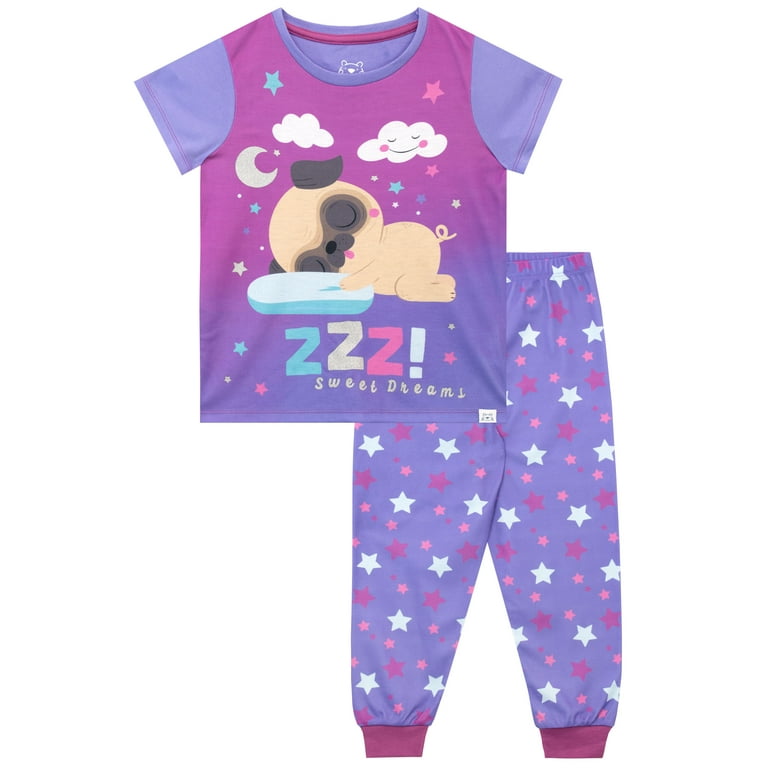 Harry Bear Girls Pug Sweet Dreams Short Sleeve Pajamas Sizes 6 12