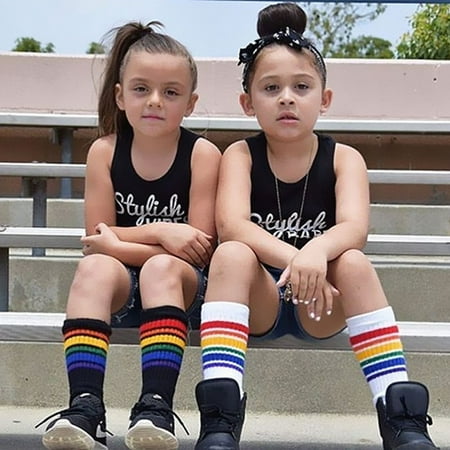 

Kids Boys Girls Rainbow Striped Sock Soft Knee High Socks Student Football Sports Socks