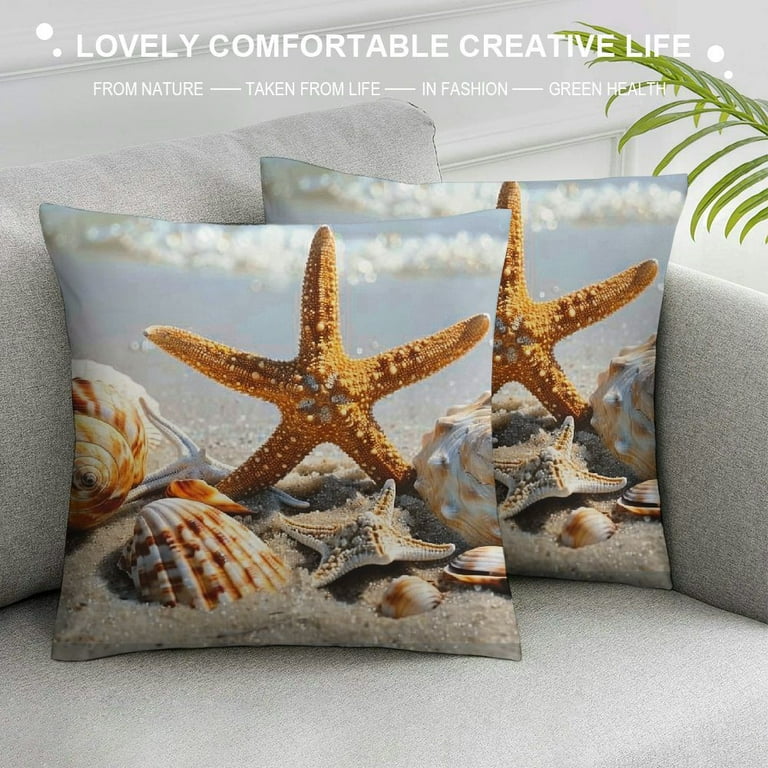 Creowell Throw Pillow Cover Starfish and Seashell Sea Animal