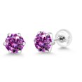 thumbnail image 5 of Gem Stone King Platinum Stud Earrings for Women Men Set with 6mm Round Fancy Purple Zirconia, 5 of 6