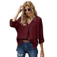 thumbnail image 4 of POGLIP Chemise à Col en V pour Femmes, Manches 3/4, Ourlet Haut-Bas, 4 of 6